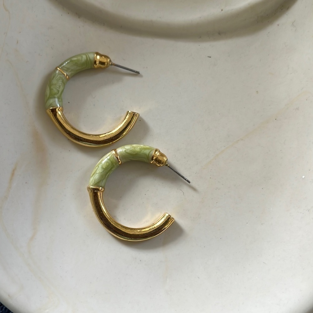Vintage Costume Gold and Jade Hoops